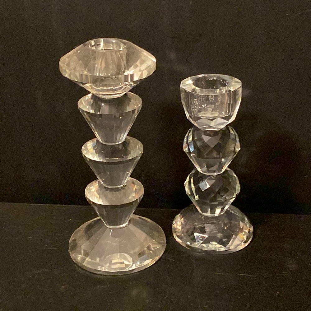 SD Simon Designes Crystal Candle Holders 6"& 5”